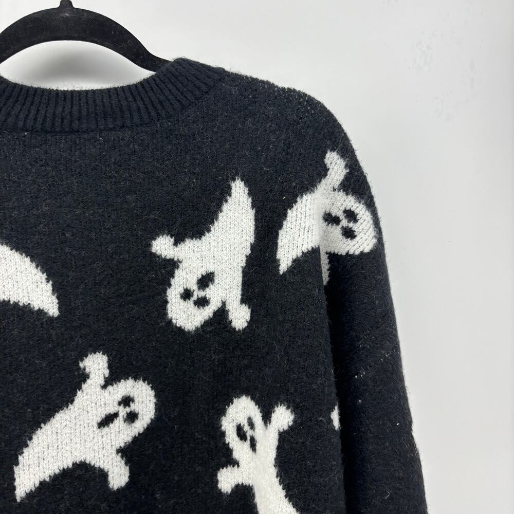 Vince Camuto Womens Medium Black White Ghost Halloween Sweater - Picture 9 of 16